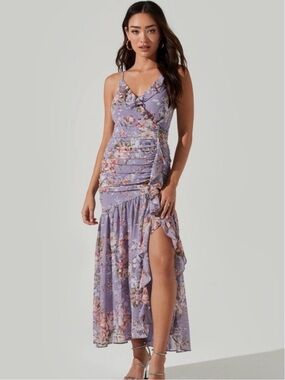 ASTR the Label Kiana Floral Ruched Midi Dress